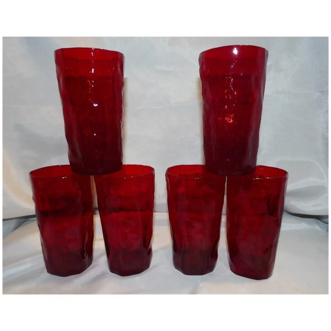 Morgantown Ruby Seneca Driftwood Crinkle Glass Tumblers Set of 6 - 2