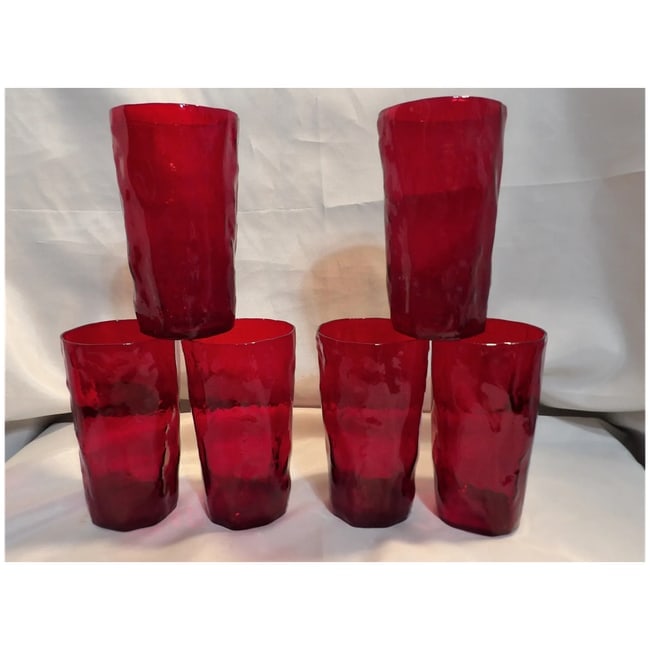 Morgantown Ruby Seneca Driftwood Crinkle Glass Tumblers Set of 6 - 3