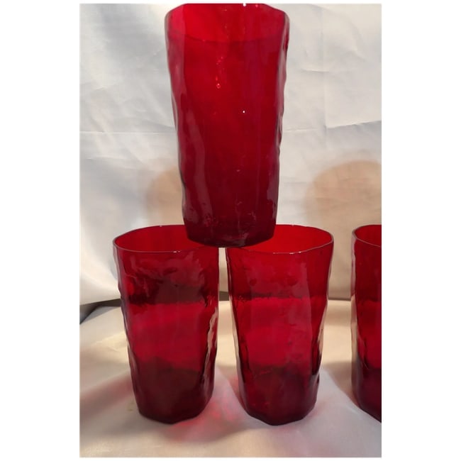Morgantown Ruby Seneca Driftwood Crinkle Glass Tumblers Set of 6 - 4