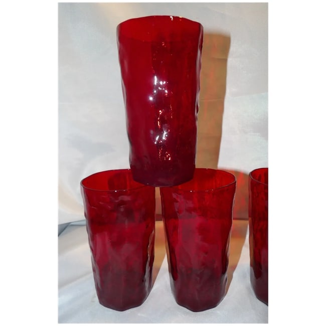 Morgantown Ruby Seneca Driftwood Crinkle Glass Tumblers Set of 6 - 5