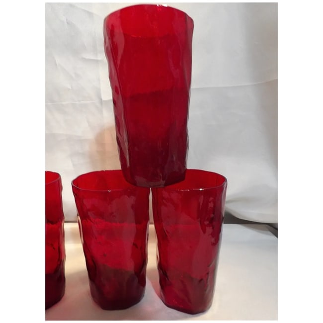 Morgantown Ruby Seneca Driftwood Crinkle Glass Tumblers Set of 6 - 6