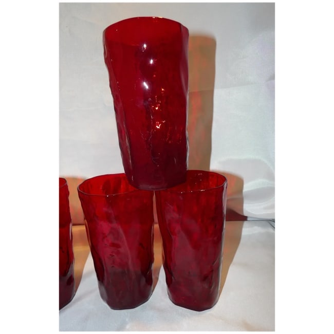 Morgantown Ruby Seneca Driftwood Crinkle Glass Tumblers Set of 6 - 7