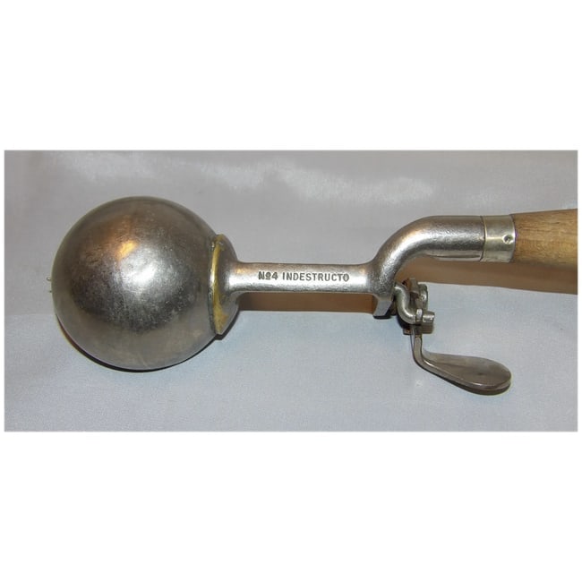 Indestructo #4 Ice Cream Scoop: Brass Mechanism, Wood Handle, Patented 1928 - 7