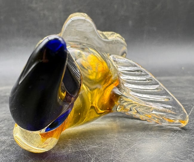 Vintage Art Glass Pelican Bird Figurine Cobalt Blue Beak Amber Clear - 5