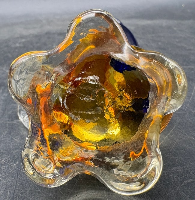 Vintage Art Glass Pelican Bird Figurine Cobalt Blue Beak Amber Clear - 6