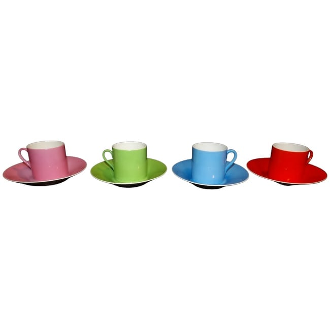 Demitasse Espresso Cups and Saucers made in Czechoslovakia: This set of 4 Demitasse Espresso Cups and Saucers made in Czechoslovakia are in near MINT condition. NO chips, flea bites or stains. I did not recognize the backstamp of the company but it does state