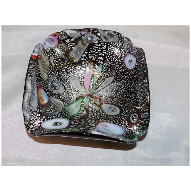 Vintage 1960's Rare Black Amethyst Murano Tutti Frutti Bowl with Multicolored Inside and Silver - 2