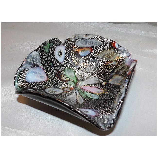 Vintage 1960's Rare Black Amethyst Murano Tutti Frutti Bowl with Multicolored Inside and Silver - 3