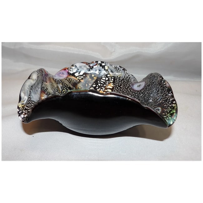 Vintage 1960's Rare Black Amethyst Murano Tutti Frutti Bowl with Multicolored Inside and Silver - 4