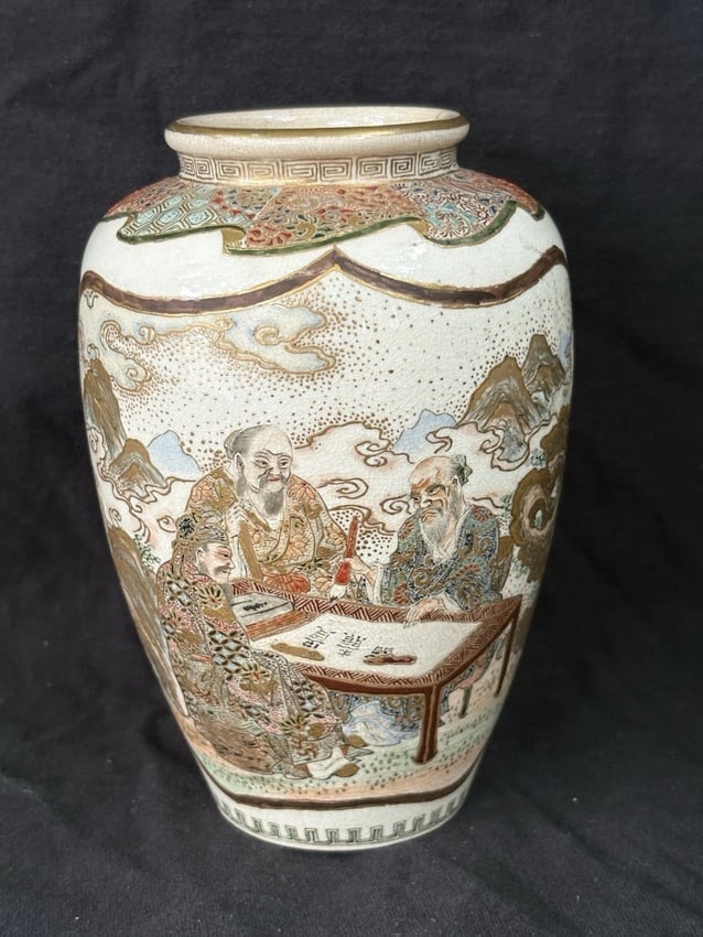 Early Japanese Satsuma Vase: It is 5 3/4" high and dates around the 1880's. It has a 1/2" hairline on the top rim. Otherwise it has no other issues. It is very well painted Shipping: Domestic: Flat-rate of $15.00 to anywhere