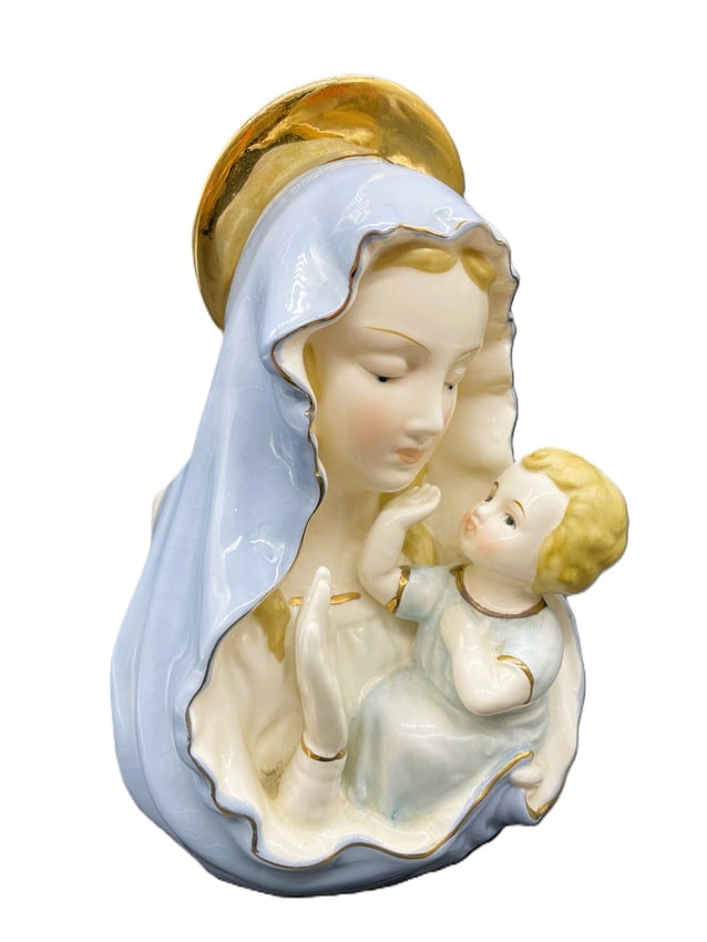 RUBEN'S 1960 MOTHER MARY AND BABY JESUS PORCELAIN PLANTER, JAPAN - 2