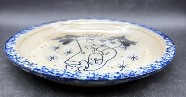 1990 Eldreth Stoneware Pottery Christmas Pie Plate - 7