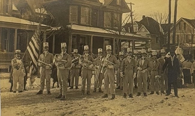 RPPC Uncle Sam Brass Band Parade w American Flag Minstrel Black Face KKK (1 of 4)