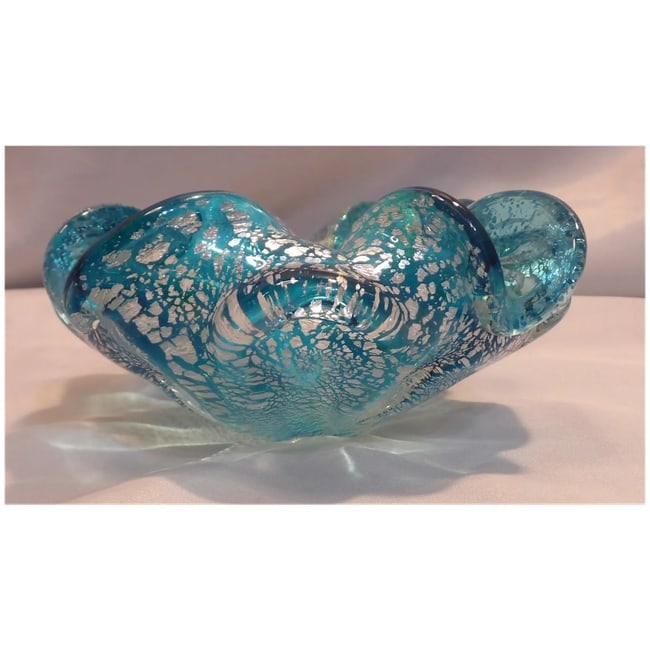 1980's Murano Blue Aventurine Scalloped Art Glass Bowl - 4