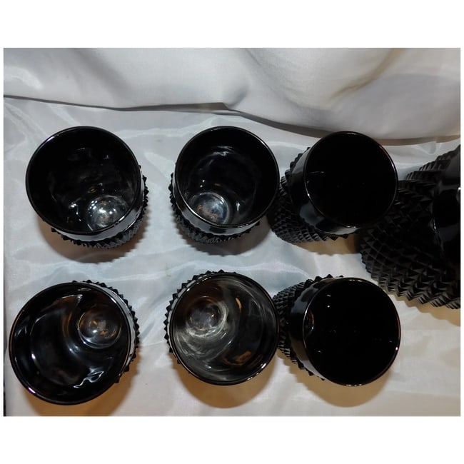Indiana Glass Tiara Black Diamond Point Tumblers and Cameo Pitcher - 12