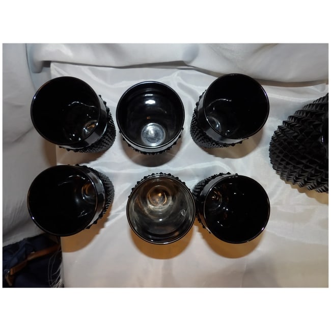 Indiana Glass Tiara Black Diamond Point Tumblers and Cameo Pitcher - 13