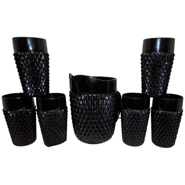 Indiana Glass Tiara Black Diamond Point Tumblers and Cameo Pitcher (1 of 15)