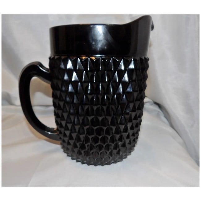 Indiana Glass Tiara Black Diamond Point Tumblers and Cameo Pitcher - 6