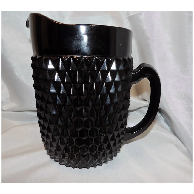 Indiana Glass Tiara Black Diamond Point Tumblers and Cameo Pitcher - 8
