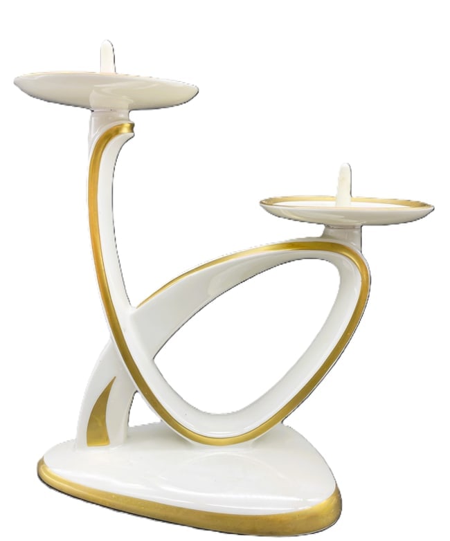 Vintage Alka Kunst Bavaria Germany candle holder: Date/Period: approx 1950's Dimension: Approx 8 x 7 x 4 Material: porcelain ceramic Additional Information: Vintage porcelain Alka Kunst Bavaria Germany candle holder Shipping: Domestic: Flat-rate of
