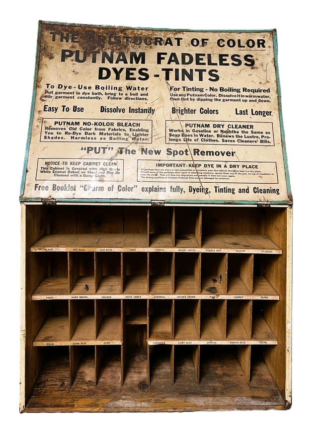 ANTIQUE ALUMINUM PUTNAM DYES & TINTS ADVERTISING STORE DISPLAY CABINET - 3