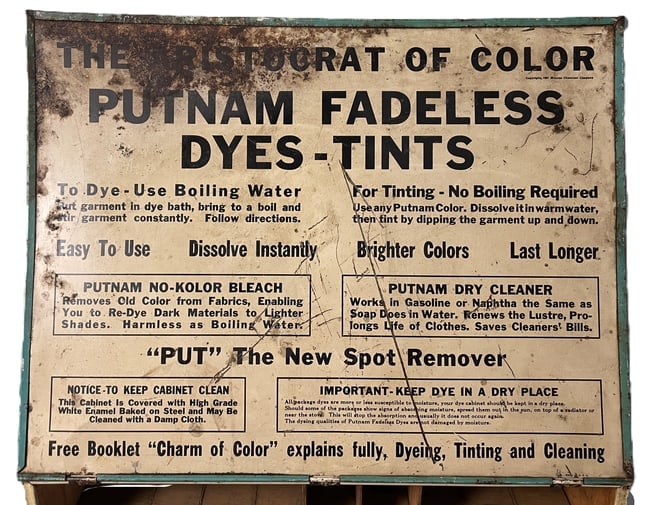 ANTIQUE ALUMINUM PUTNAM DYES & TINTS ADVERTISING STORE DISPLAY CABINET - 4