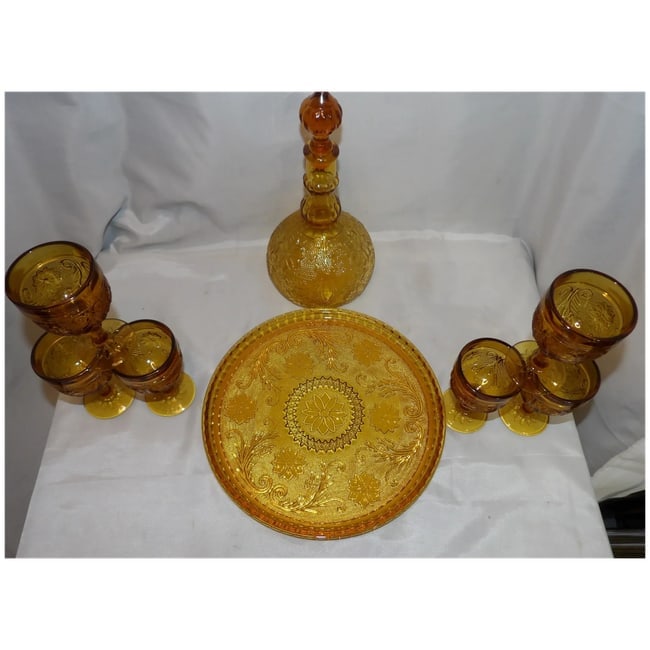 Tiara Sandwich Amber Decanter with Tray and Glasses - 10
