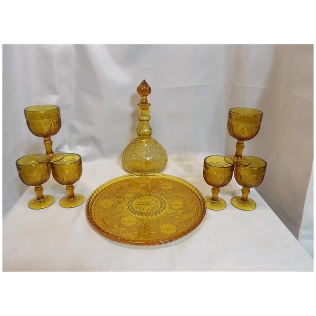 Tiara Sandwich Amber Decanter with Tray and Glasses - 2