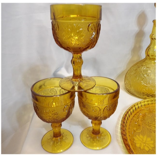 Tiara Sandwich Amber Decanter with Tray and Glasses - 6