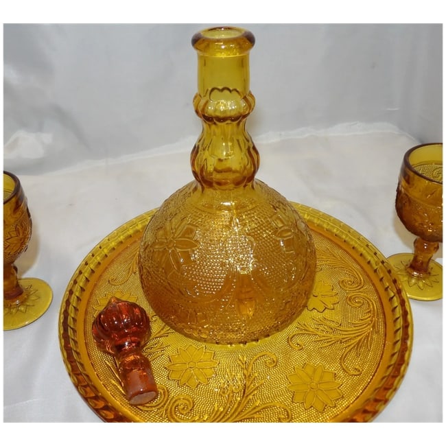Tiara Sandwich Amber Decanter with Tray and Glasses - 8