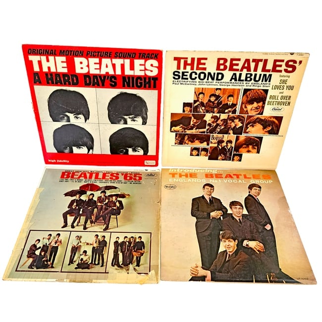 Four Beatles Early North American Vinyl LP Releases: Title: Four Beatles Early North American Vinyl LP Releases Description: All LPs played all the way through without major scratches or skips. Album covers are in poor to good condition. The Beatles'