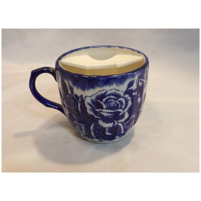 Blue Floral Pattern Mustache Shaving Mug - 2