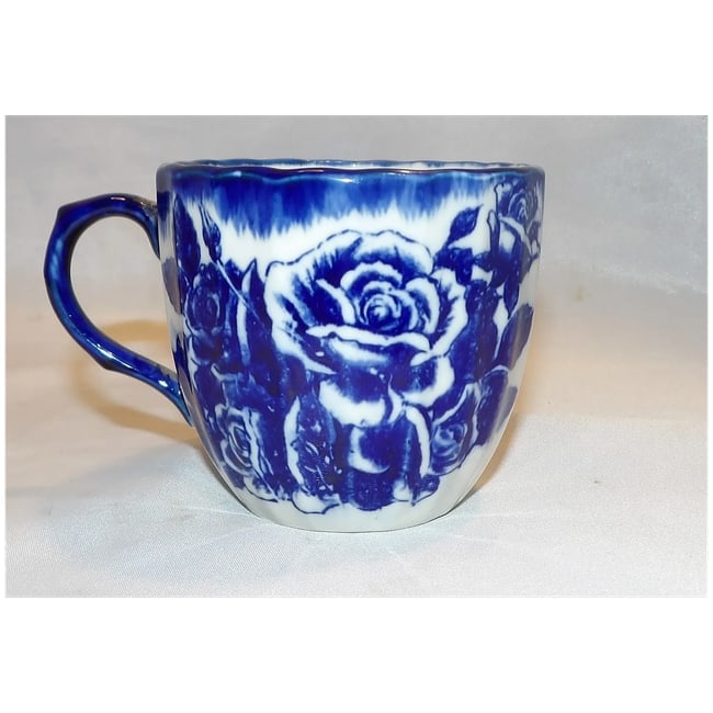 Blue Floral Pattern Mustache Shaving Mug - 3