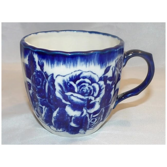 Blue Floral Pattern Mustache Shaving Mug - 7