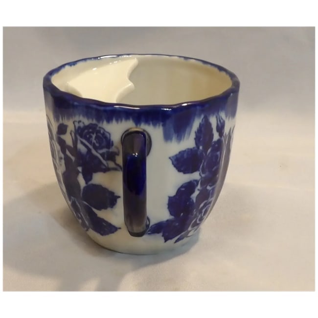 Blue Floral Pattern Mustache Shaving Mug - 8