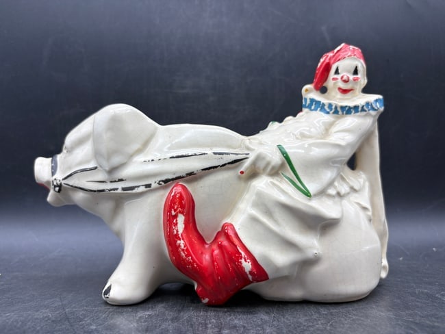 McCoy Clown w/ Pig Planter, Original Cold Paint, Vintage 1951 - 2