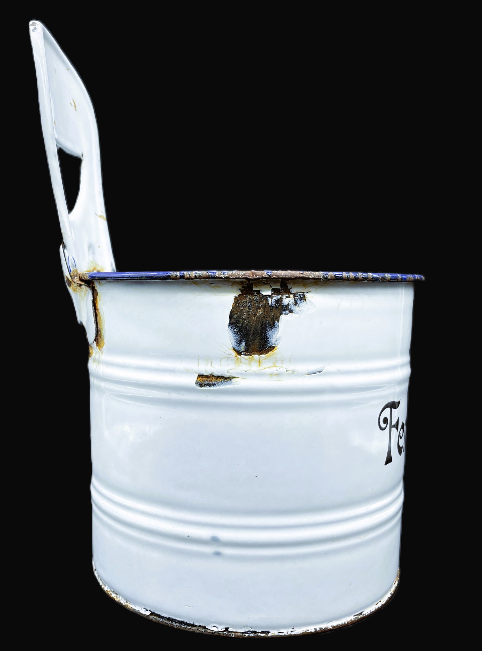 GERMAN SNOW ON MOUNTAIN ENAMEL POT FENSTEREIMER BUCKET White with Black Trim. - 5