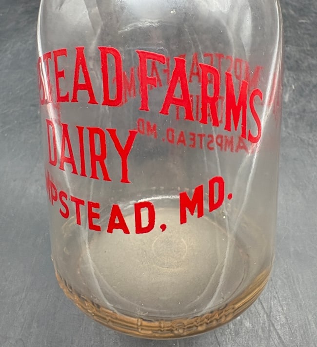 Vintage Hampstead Farms Dairy One Pint Milk Bottle - Hampstead Maryland - 3