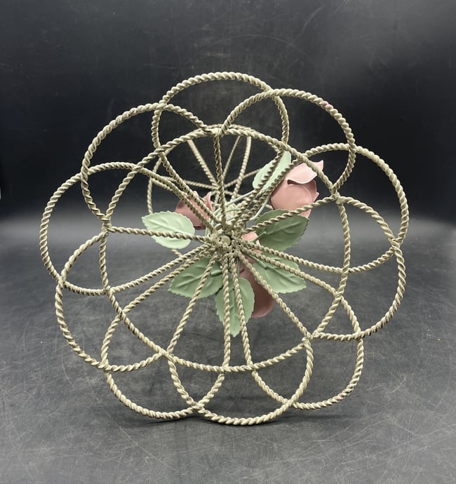VTG Hat Stand Pink Roses Shabby Chic Cottage Wig Stand - 5