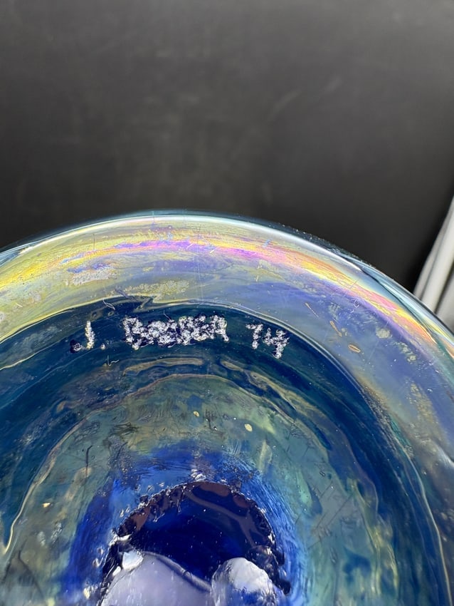 1974 J Baker Art Glass Vase Signed Dated Numbered 13" - 3