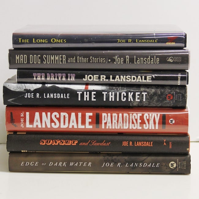 Joe R. Lansdale Hardcover First Editions Set of 7 - 6 SIGNED: All but The Drive In are signed All in excellent condition Hardcover Dust Jacket The Long Ones Mad Dog Summer - and Other Stories The Thicket Paradise Sky Sunset and Sawdust Edge of Dark Water The Dri