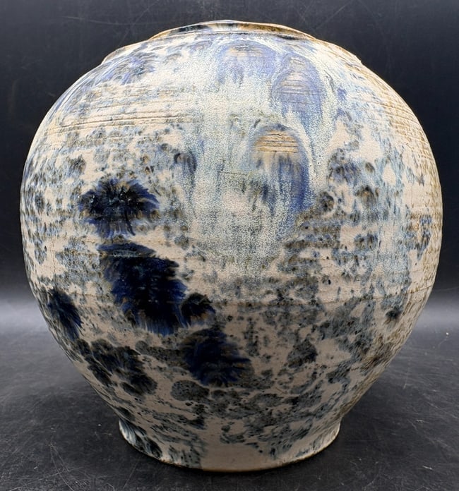 Signed Franklin Studio Art Pottery Vessel Blue Crystalline Glaze Ceramic Vase - 2