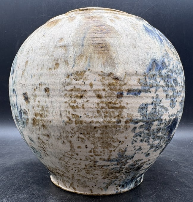 Signed Franklin Studio Art Pottery Vessel Blue Crystalline Glaze Ceramic Vase - 5