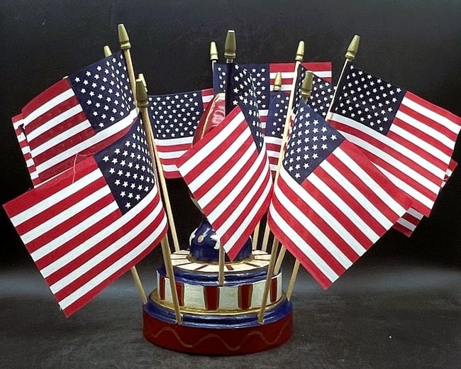 Folk Art Handmade Flag Holder and Flags Patriotic Artist Signed - 5