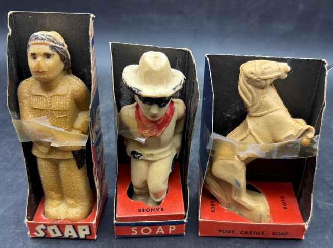 RARE LONE RANGER, TONTO & SILVER VINTAGE SOAPS IN ORIGINAL BOXES 1930'S 1940'S - 2