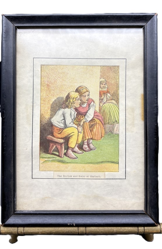 Vintage Framed Children's Print "The Brother and Sister at Marbach": Date/Period: UNKNOWN Dimension: Framed size approx: 5.75"w x 7.5" t Material: mixed materials Additional Information: Charming vintage framed print titled "The Brother and Sister at Marbach." This
