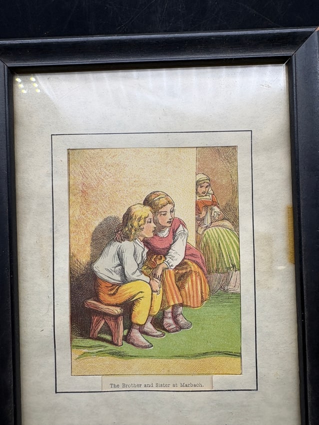 Vintage Framed Children's Print "The Brother and Sister at Marbach" - 2