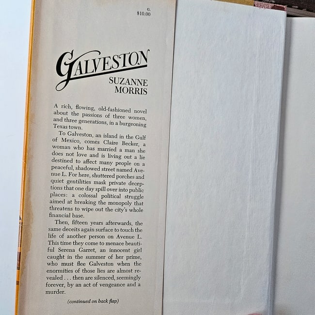 Galveston Horrors and History Book Lot: The Complete Story of the Galveston Horrors Fully Illustrated Written by the Survivors 1900 1st HC Galveston Novel Suzanne Morris 1976 1st Edition HC DJ a historical novel set in Galveston, focusing