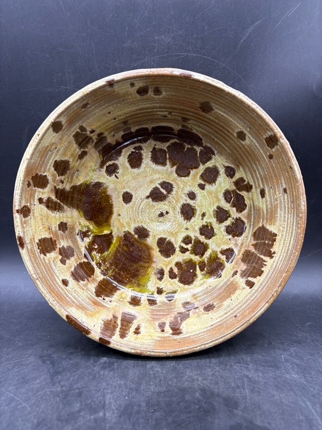 Mid Century Studio Pottery Bowl Signed G. Geiger 1967 Williamsport PA Brown Drip Glaze Stoneware - 2