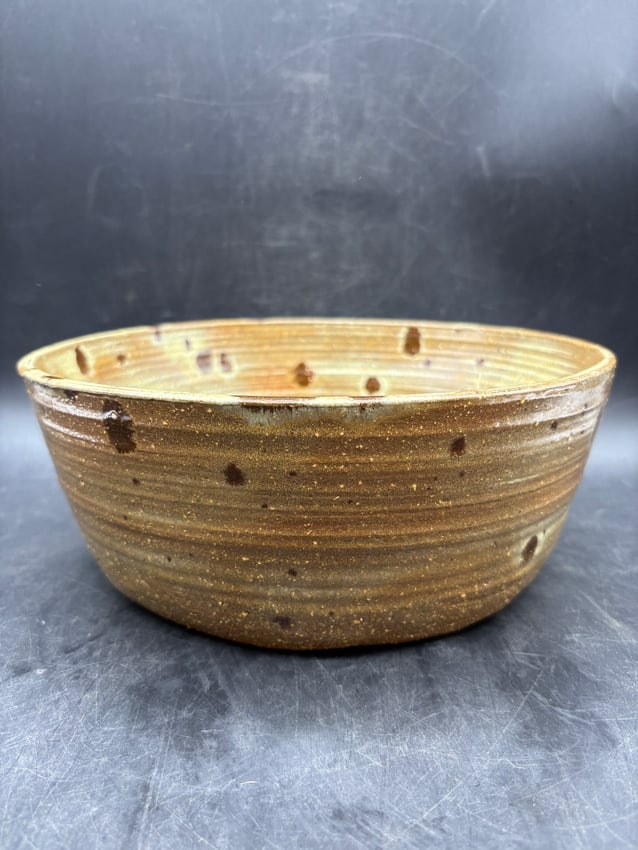Mid Century Studio Pottery Bowl Signed G. Geiger 1967 Williamsport PA Brown Drip Glaze Stoneware - 3